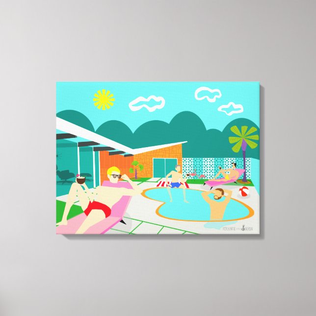 Retro Gay Pool Party Wrapped Canvas Print (Front)