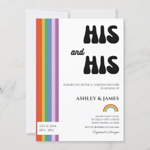 Retro Gay Wedding Couples Shower His & His LGBTQ  Invitation