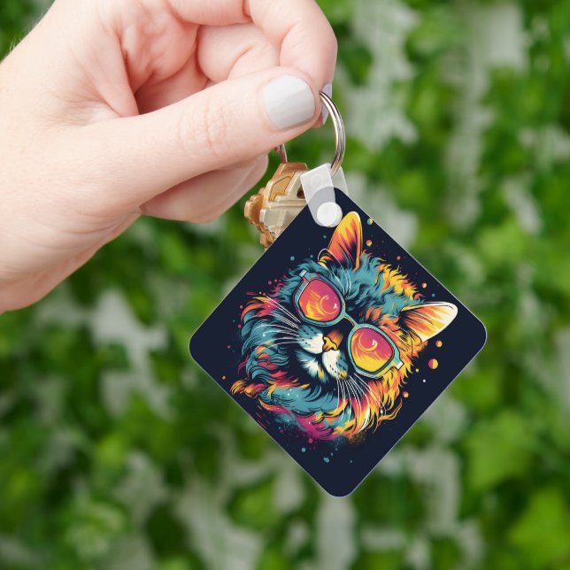 Retro Geek Chic Feline Key Ring (Hand)