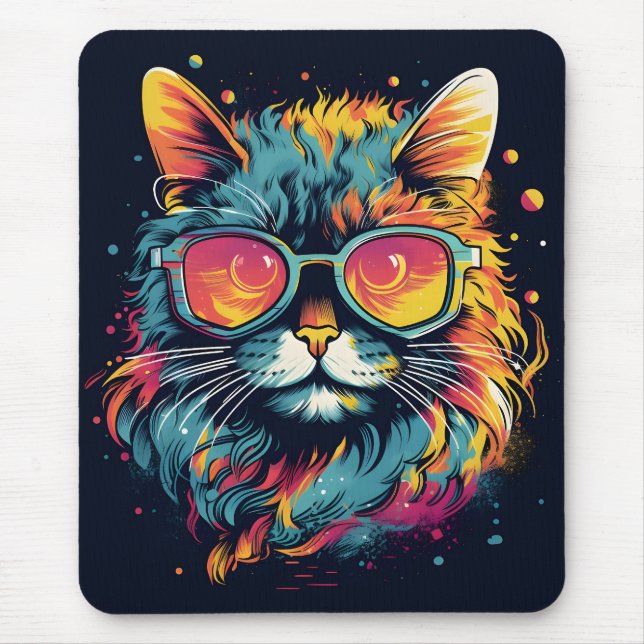 Retro Geek Chic Feline Mouse Mat (Front)