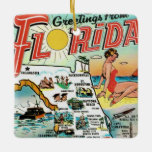 Retro Geetings From Florida Ceramic Ornament<br><div class="desc">A fabulous retro post card image of Florida.  See the old attractions and cities all on this terrific Christmas ornament.  This is one your friends will want to have out all year round!</div>