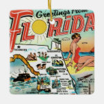Retro Geetings From Florida Ceramic Ornament<br><div class="desc">A fabulous retro post card image of Florida.  See the old attractions and cities all on this terrific Christmas ornament.  This is one your friends will want to have out all year round!</div>