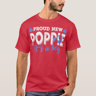 Retro Gender Reveal Proud New Poppie It's A Boy  T-Shirt
