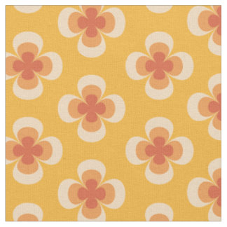 Retro Geo 70s Groovy Florals on Amber Fabric