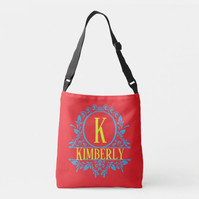 "Retro Geo Pattern" Customisable Monogram  Crossbody Bag (Back)