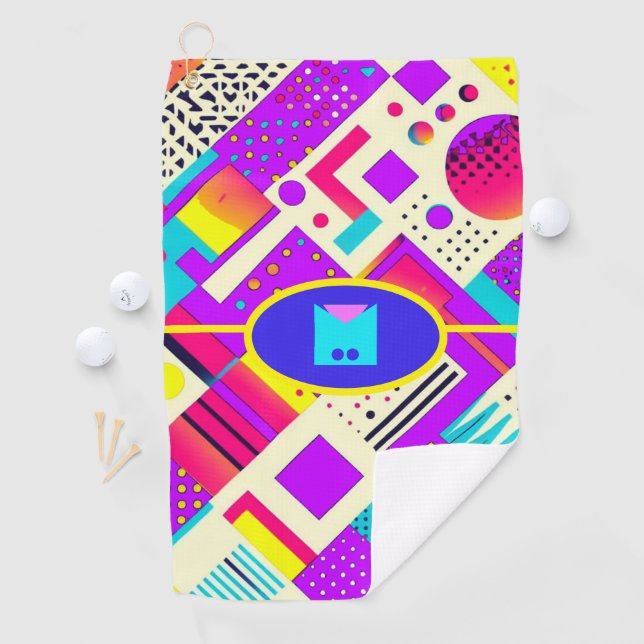 Retro Geometric 80s Memphis Monogram Golf Towel (InSitu)