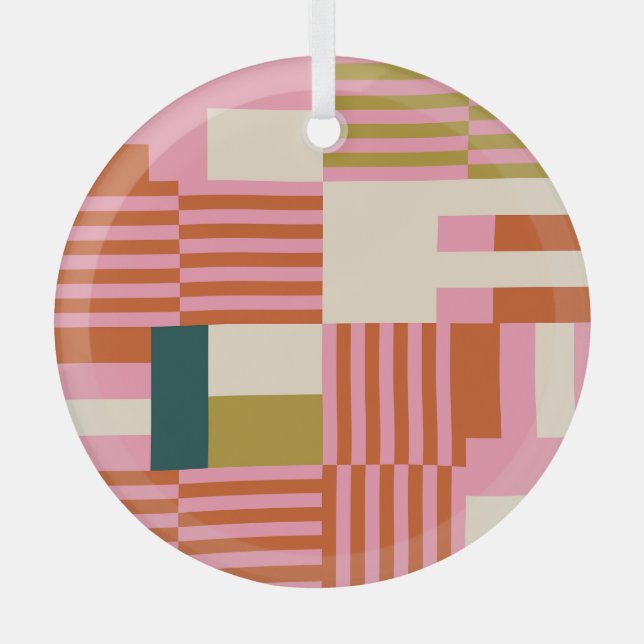 Retro Geometric Abstract Mosaic Glass Tree Decoration (Front)