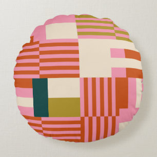 Retro Geometric Abstract Mosaic Round Cushion