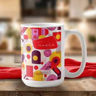 Retro Geometric Abstract Pat#13 Red Orange ID1067 Coffee Mug