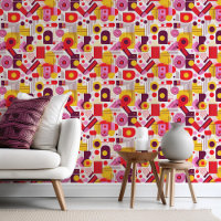Retro Geometric Abstract Pat#13 Red Orange ID1067