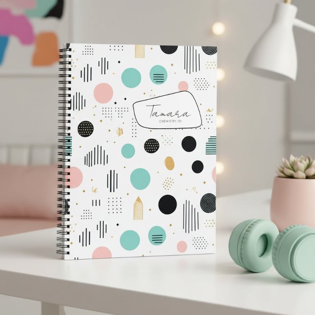 Retro Geometric Abstract Pat#1 Teal Pink ID1067 Notebook (Creator Uploaded)