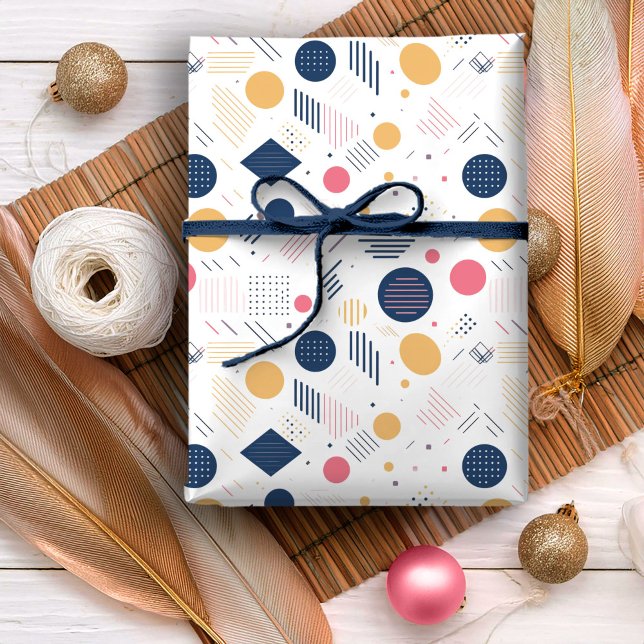 Retro Geometric Abstract Pat#6 Navy Rose ID1067 Wrapping Paper (Creator Uploaded)