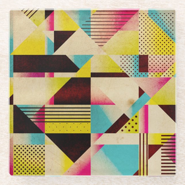Retro Geometric: Abstract Pattern Background Glass Coaster (Front)