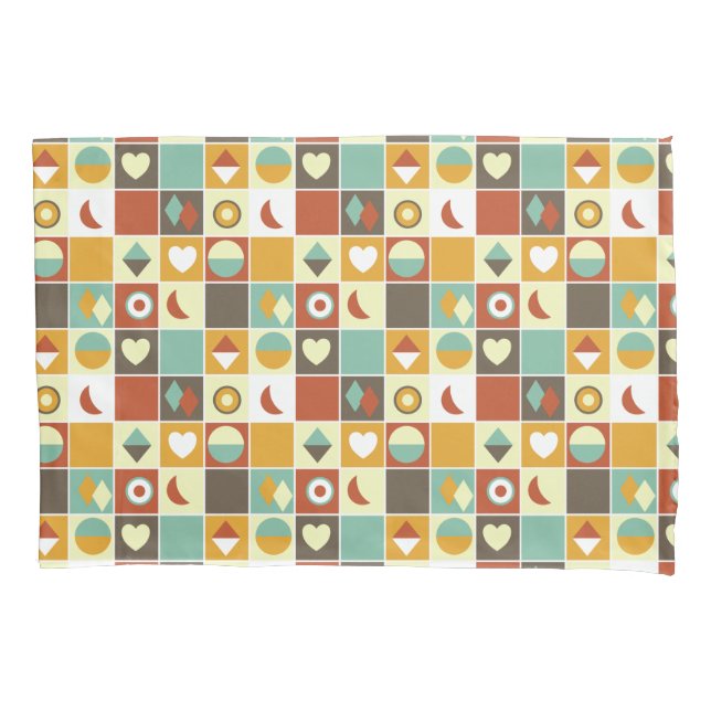 Retro Geometric Abstract Pattern Brown Yellow Blue Pillowcase (Front)