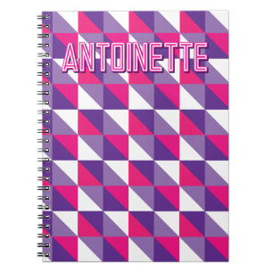 Retro Geometric Abstract Pink Purple & White Name Notebook