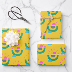 Retro Geometric Abstract Sunshine Pattern Yellow Wrapping Paper Sheet