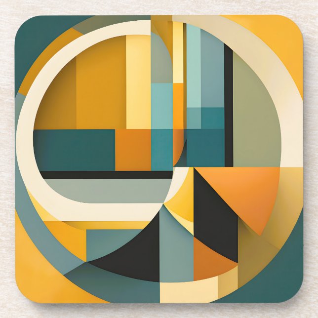 Retro Geometric Abstraction Circles and Rectangles Coaster (Front)