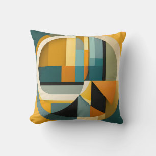 Retro Geometric Abstraction Circles and Rectangles Cushion