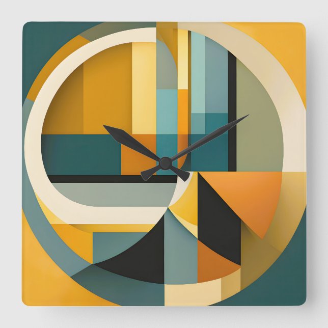 Retro Geometric Abstraction Circles and Rectangles Square Wall Clock (Front)