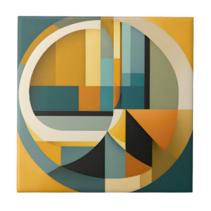 Retro Geometric Abstraction Circles and Rectangles Tile