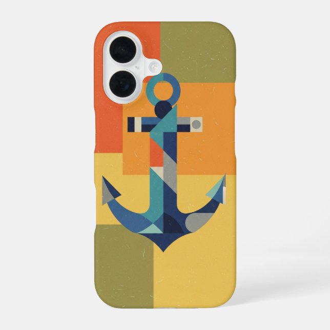 Retro Geometric Anchor iPhone 16 Case (Back)