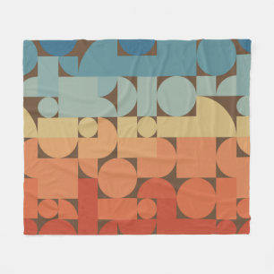 Retro Geometric Art 70s Style Fleece Blanket