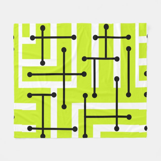 Retro Geometric Art Maze Chartreuse Fleece Blanket (Front (Horizontal))