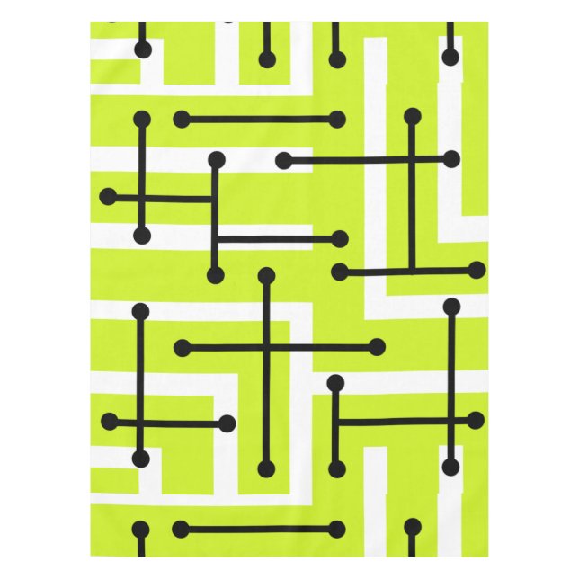 Retro Geometric Art Maze Chartreuse Tablecloth (Front)