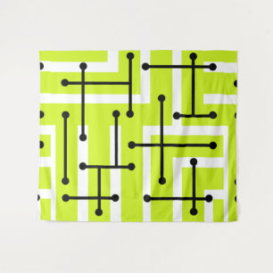 Retro Geometric Art Maze Chartreuse Tapestry