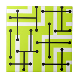 Retro Geometric Art Maze Chartreuse Tile
