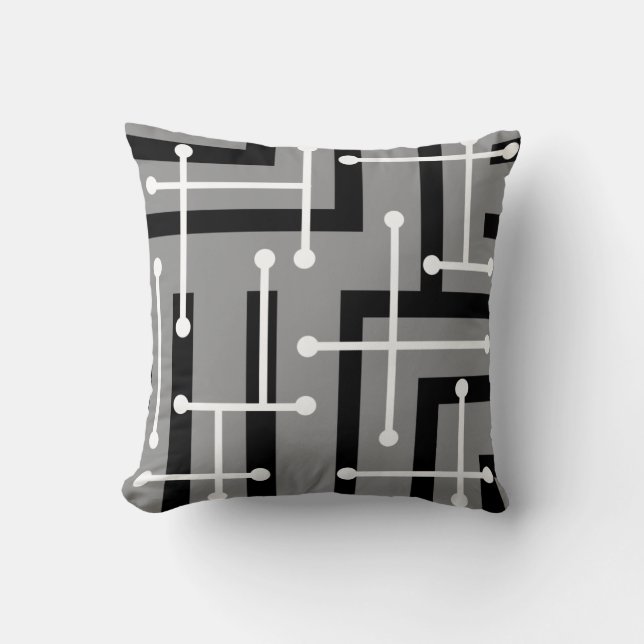 Retro Geometric Art Maze Grey Cushion (Front)