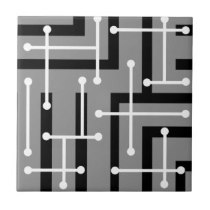 Retro Geometric Art Maze Grey Tile