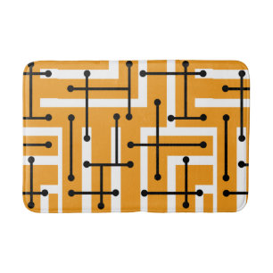 Retro Geometric Art Maze Orange Bath Mat