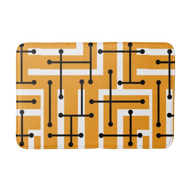 Retro Geometric Art Maze Orange Bath Mat (Front)