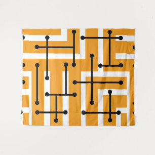 Retro Geometric Art Maze Orange Tapestry