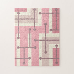 Retro Geometric Art Maze Pink Vanilla Jigsaw Puzzle
