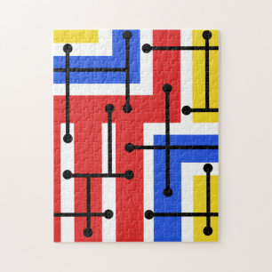 Retro Geometric Art Maze Primary Colours Jigsaw Puzzle