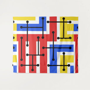 Retro Geometric Art Maze Primary Colours Tapestry