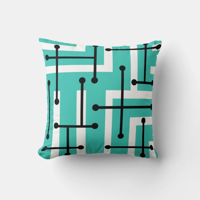 Retro Geometric Art Maze Turquoise Cushion (Front)