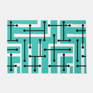 Retro Geometric Art Maze Turquoise Doormat