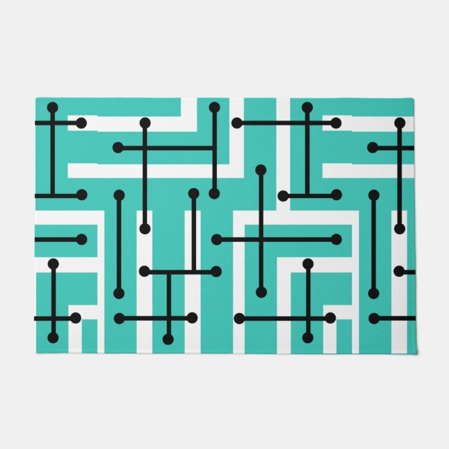Retro Geometric Art Maze Turquoise Doormat (Front)