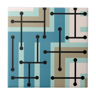 Retro Geometric Art Maze Turquoise Gold Tile