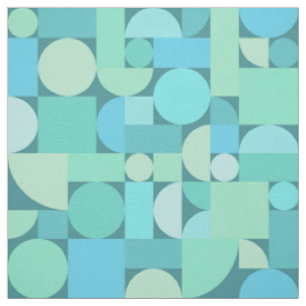Retro Geometric Art Ocean Turquoise Fabric
