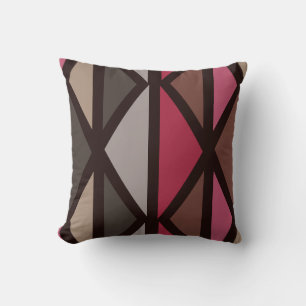 Retro Geometric Art Triangles Black Red Brown Cushion