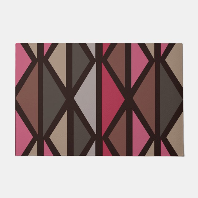 Retro Geometric Art Triangles Black Red Brown Doormat (Front)
