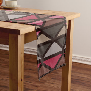 Retro Geometric Art Triangles Black Red Brown Short Table Runner