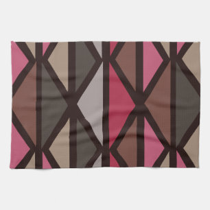Retro Geometric Art Triangles Black Red Brown Tea Towel
