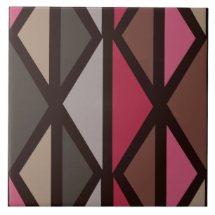 Retro Geometric Art Triangles Black Red Brown Tile