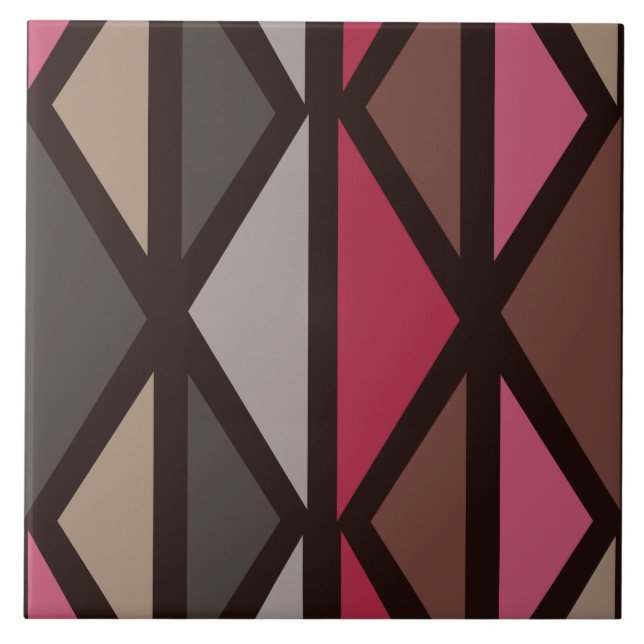 Retro Geometric Art Triangles Black Red Brown Tile (Front)