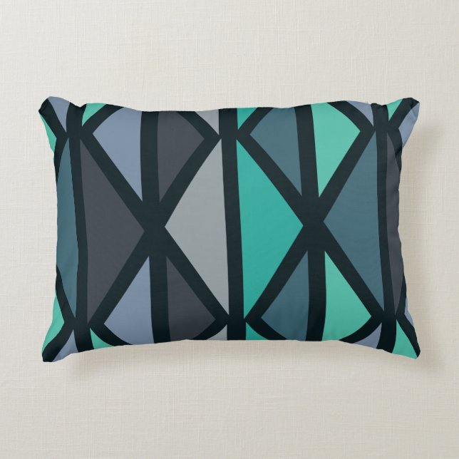 Retro Geometric Art Triangles Black Teal Decorative Cushion (Front)